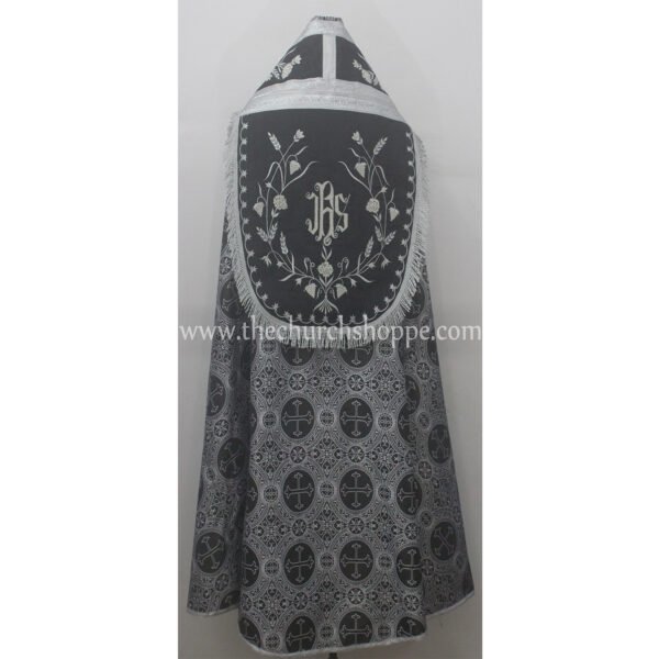 BLACK WITH WHITE ROMAN COPE AND STOLE SET WITH IHS EMBROIDERY