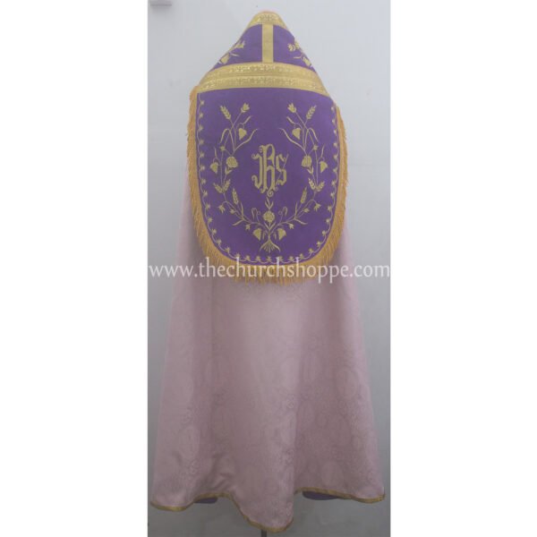LIGHT ROSE ROMAN COPE AND STOLE SET WITH IHS EMBROIDERY