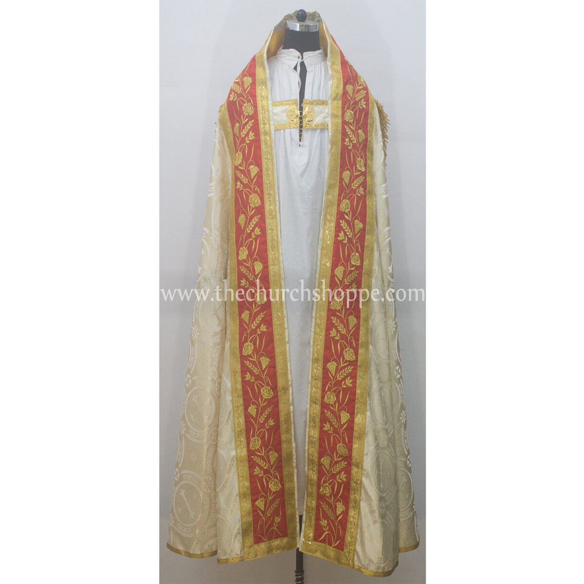 METALLIC GOLD ROMAN COPE AND STOLE SET WITH IHS EMBROIDERY - Image 2