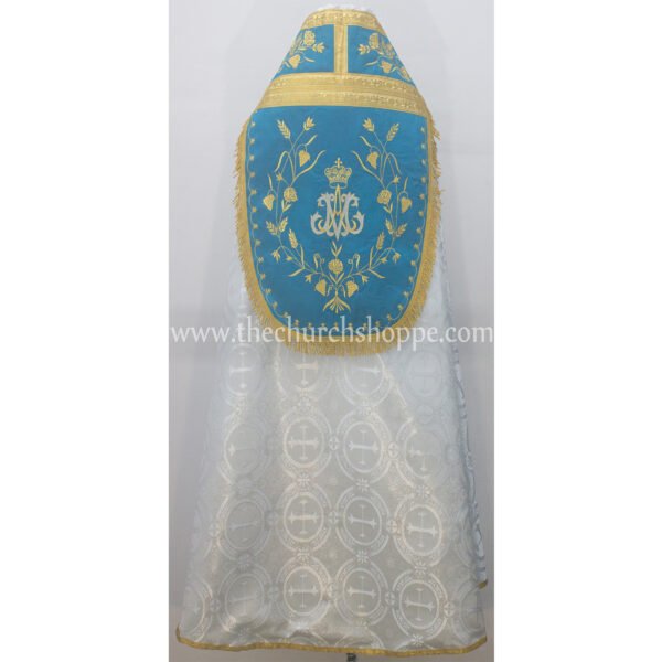 METALLIC SILVER ROMAN COPE AND STOLE SET WITH AM EMBROIDERY