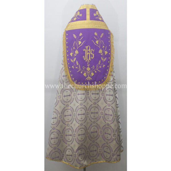 METALLIC PURPLE ROMAN COPE AND STOLE SET WITH IHS EMBROIDERY