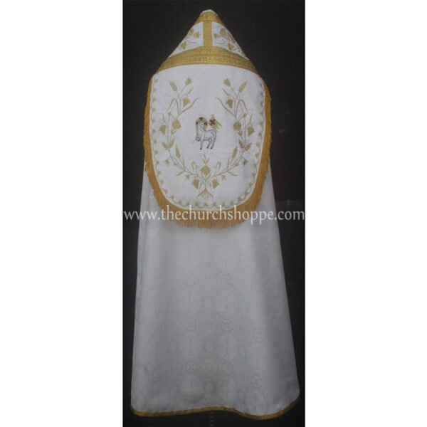 WHITE ROMAN COPE AND STOLE SET WITH AGNUS DEI EMBROIDERY