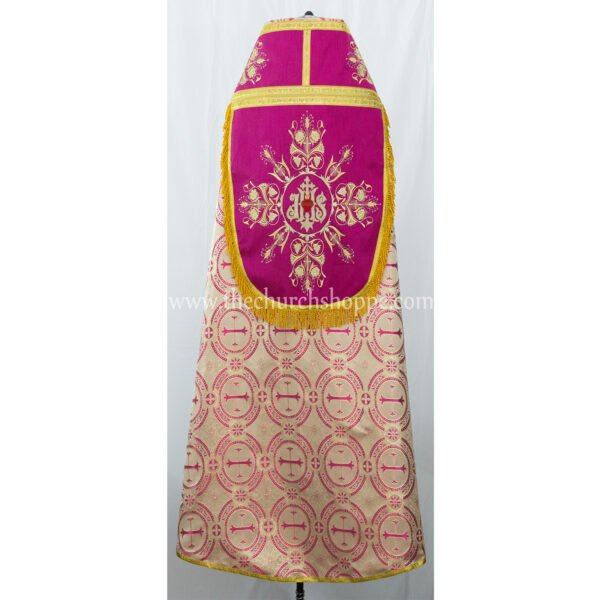 METALLIC DARK ROSE ROMAN COPE AND STOLE SET WITH IHS EMBROIDERY