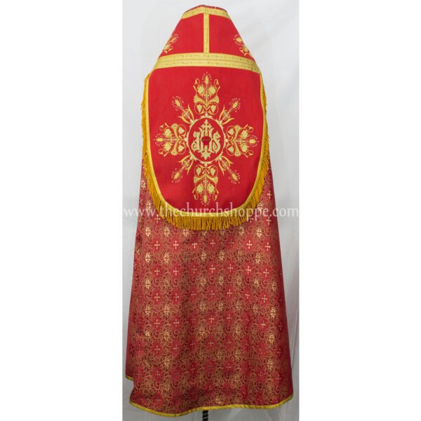 METALLIC RED ROMAN COPE AND STOLE SET WITH IHS EMBROIDERY