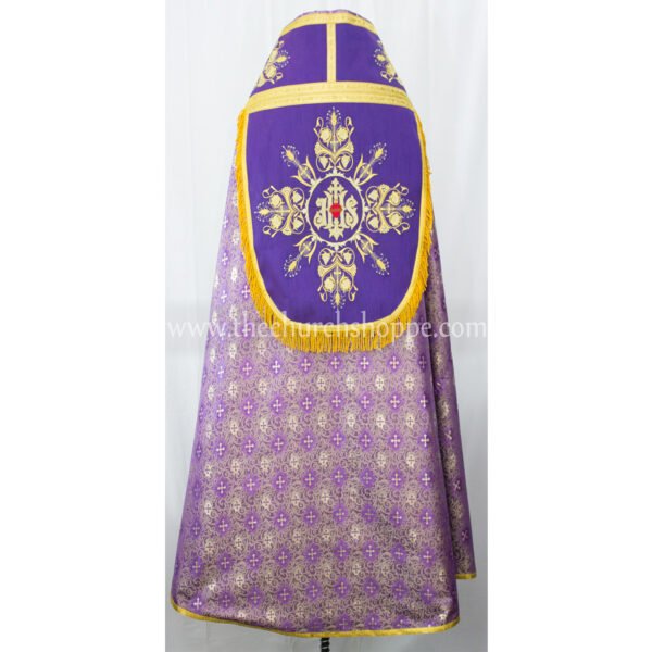 METALLIC PURPLE ROMAN COPE AND STOLE SET WITH IHS EMBROIDERY