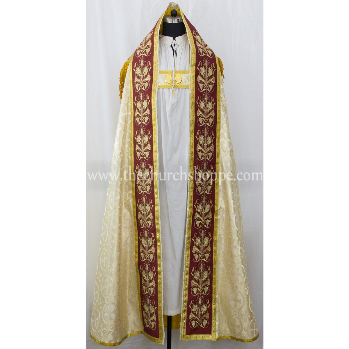 METALLIC GOLD ROMAN COPE AND STOLE SET WITH IHS EMBROIDERY - Image 2