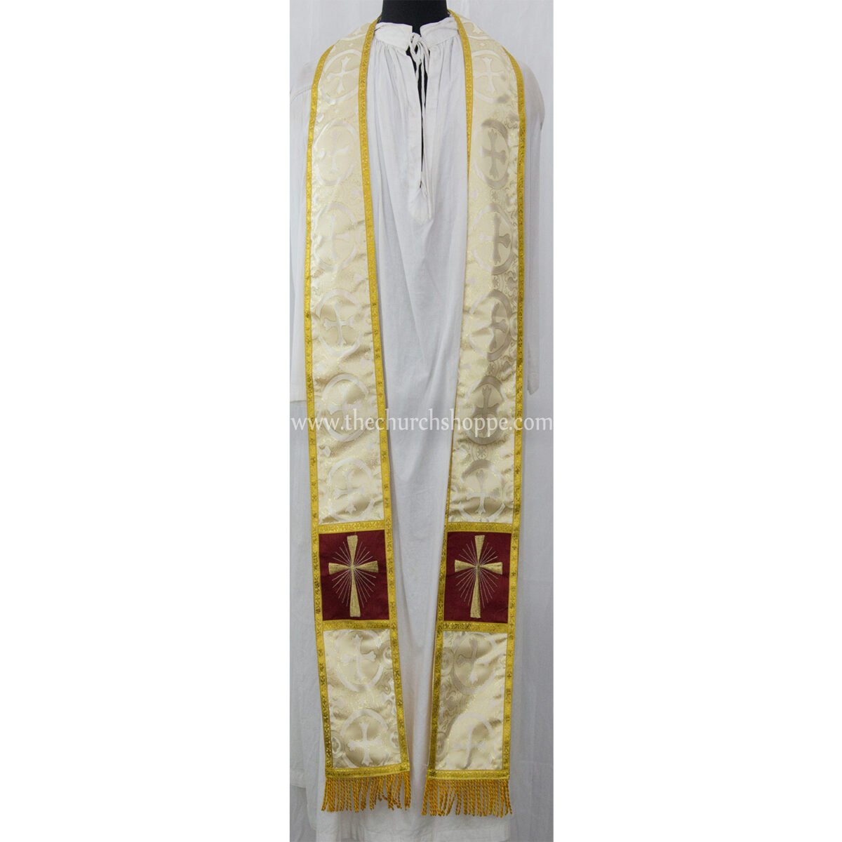 METALLIC GOLD ROMAN COPE AND STOLE SET WITH IHS EMBROIDERY - Image 3