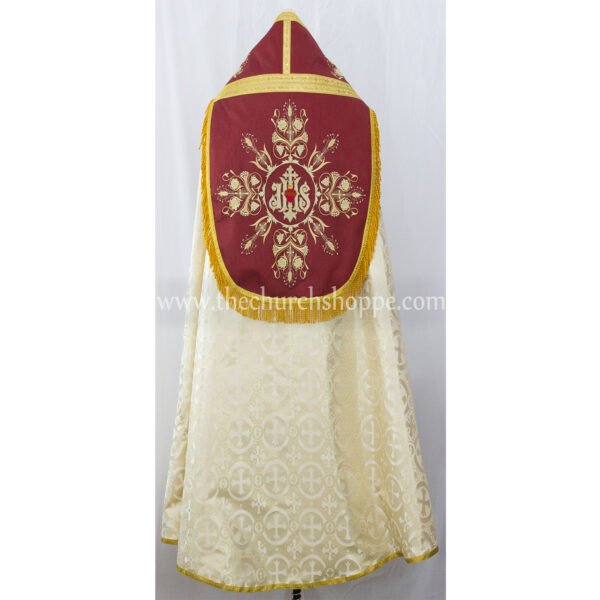 METALLIC GOLD ROMAN COPE AND STOLE SET WITH IHS EMBROIDERY