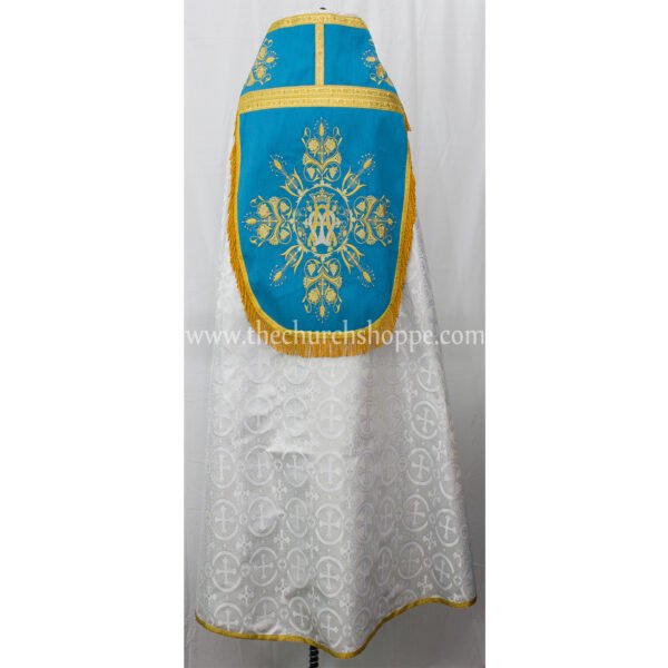 METALLIC SILVER ROMAN COPE AND STOLE SET WITH AM EMBROIDERY