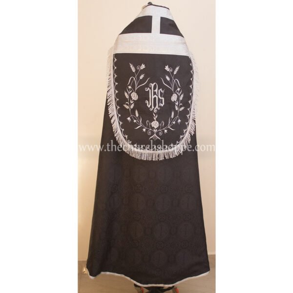 BLACK ROMAN COPE AND STOLE SET WITH IHS EMBROIDERY