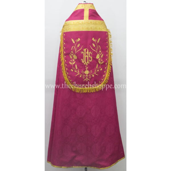 DARK ROSE ROMAN COPE AND STOLE SET WITH IHS EMBROIDERY