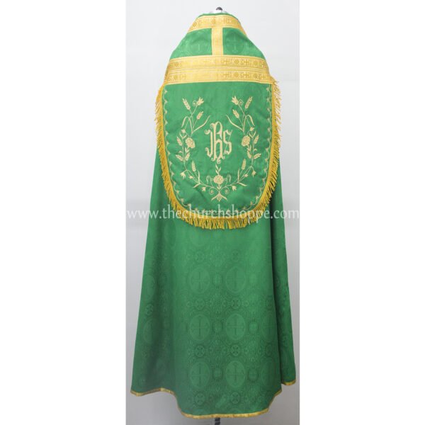 GREEN  ROMAN COPE AND STOLE SET WITH IHS EMBROIDERY