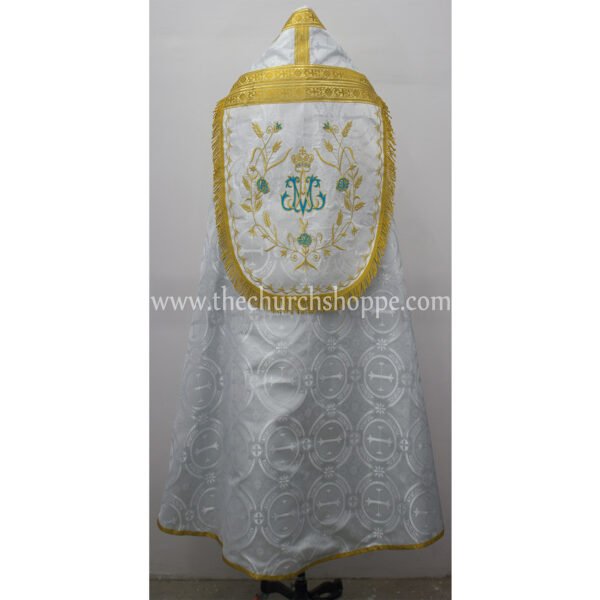 METALLIC SILVER  ROMAN COPE AND STOLE SET WITH AM EMBROIDERY