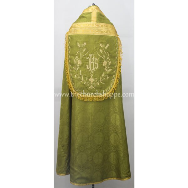 OLIVE GREEN  ROMAN COPE AND STOLE SET WITH IHS EMBROIDERY