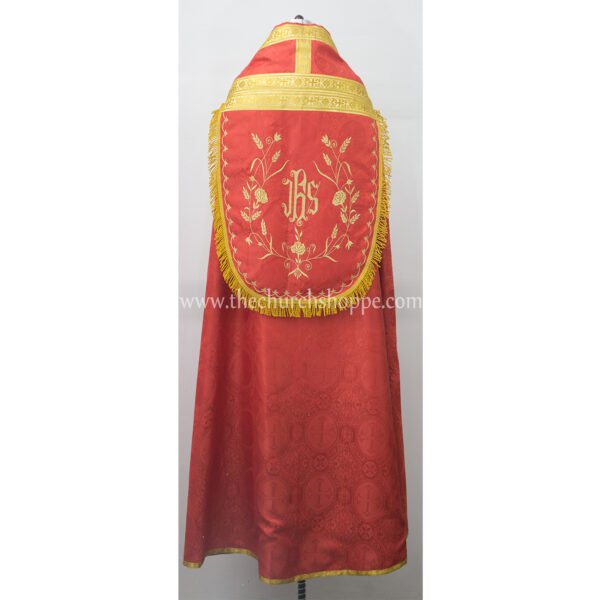 RED ROMAN COPE AND STOLE SET WITH IHS EMBROIDERY