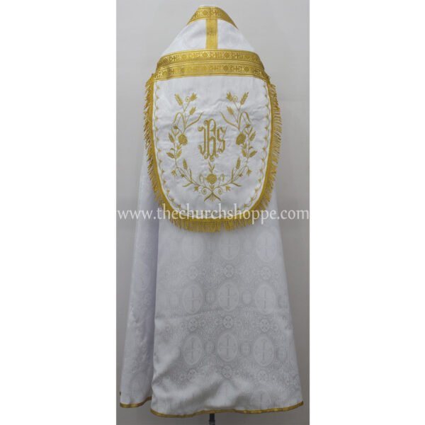 WHITE ROMAN COPE AND STOLE SET WITH IHS EMBROIDERY