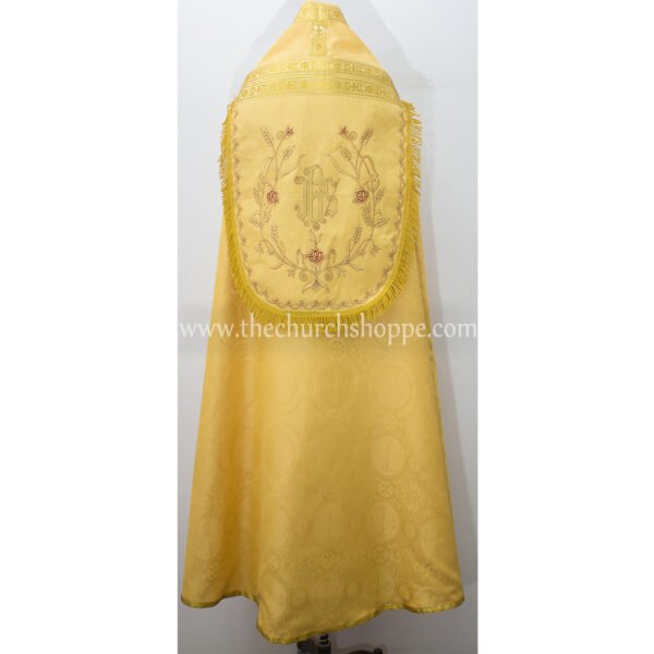 YELLOW ROMAN COPE AND STOLE SET WITH IHS EMBROIDERY