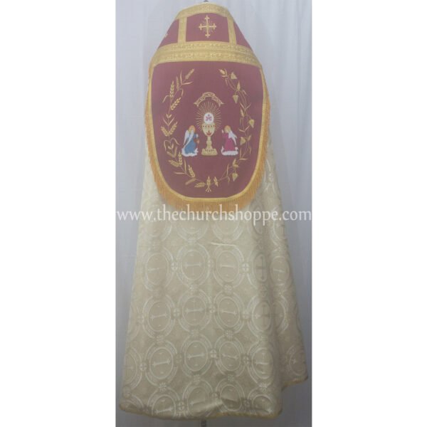 METALLIC GOLD ROMAN COPE AND STOLE SET WITH CORPUS CHRISTI EMBROIDERY