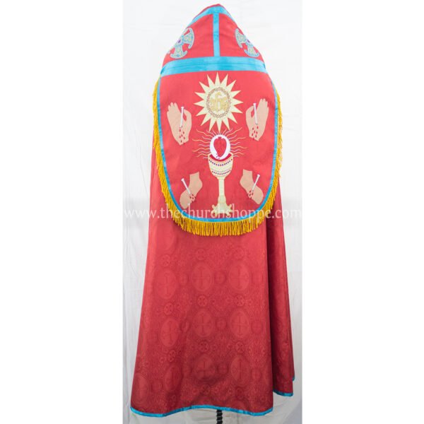 RED ROMAN COPE AND STOLE SET WITH FIVE WOUNDS OF CHRIST EMBROIDERY