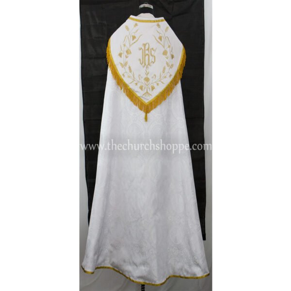 WHITE GOTHIC COPE AND STOLE SET WITH IHS EMBROIDERY