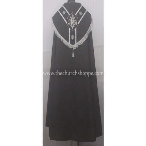 BLACK GOTHIC COPE AND STOLE SET WITH IHS EMBROIDERY