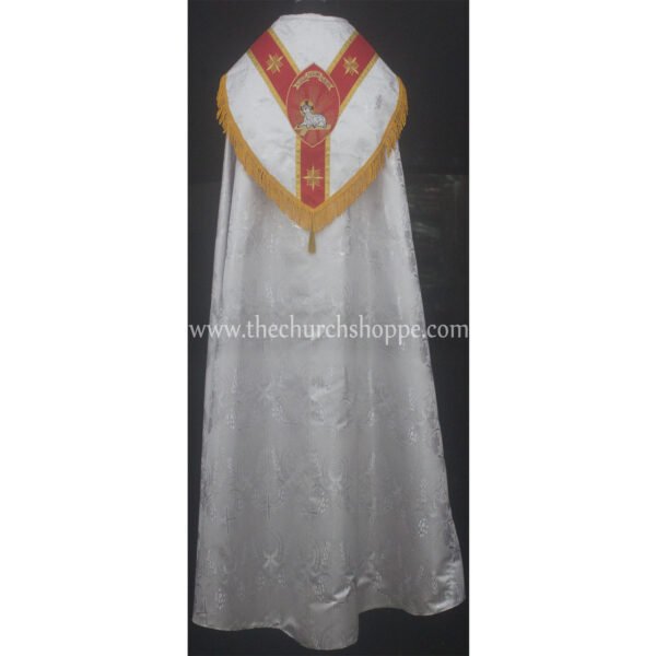 METALLIC SILVER GOTHIC COPE AND STOLE SET WITH AGNUS DEI EMBROIDERY