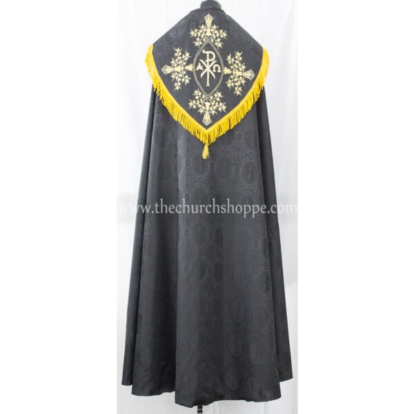 BLACK GOTHIC COPE AND STOLE SET WITH CHI RHO EMBROIDERY