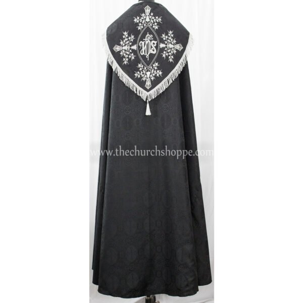 BLACK GOTHIC COPE AND STOLE SET WITH IHS EMBROIDERY
