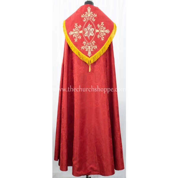 RED GOTHIC COPE AND STOLE SET WITH IHS EMBROIDERY