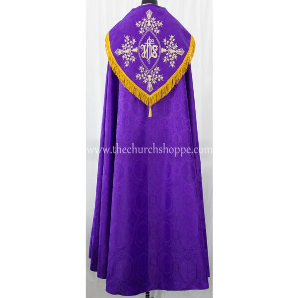 PURPLE GOTHIC COPE AND STOLE SET WITH IHS EMBROIDERY