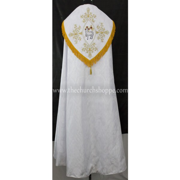 WHITE GOTHIC COPE AND STOLE SET WITH AGNUS DEI EMBROIDERY