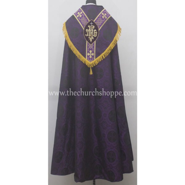 BLACK WITH PURPLE GOTHIC COPE AND STOLE SET WITH IHS EMBROIDERY