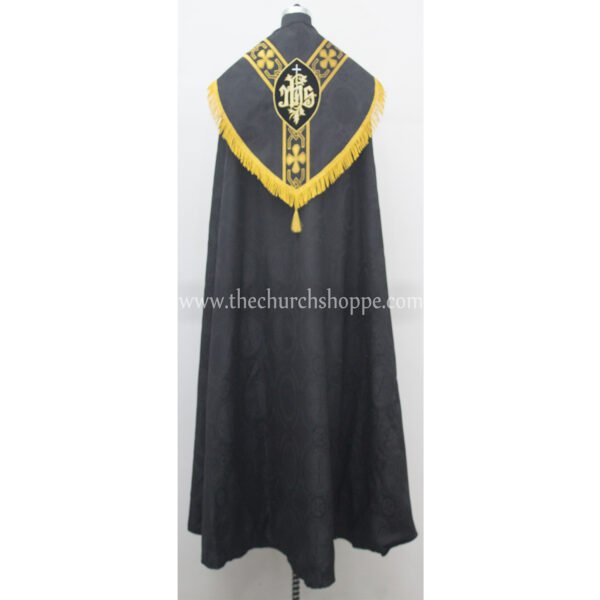 BLACK GOTHIC COPE AND STOLE SET WITH IHS EMBROIDERY