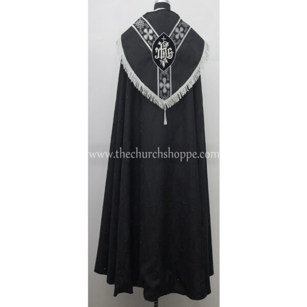 BLACK GOTHIC COPE AND STOLE SET WITH IHS EMBROIDERY