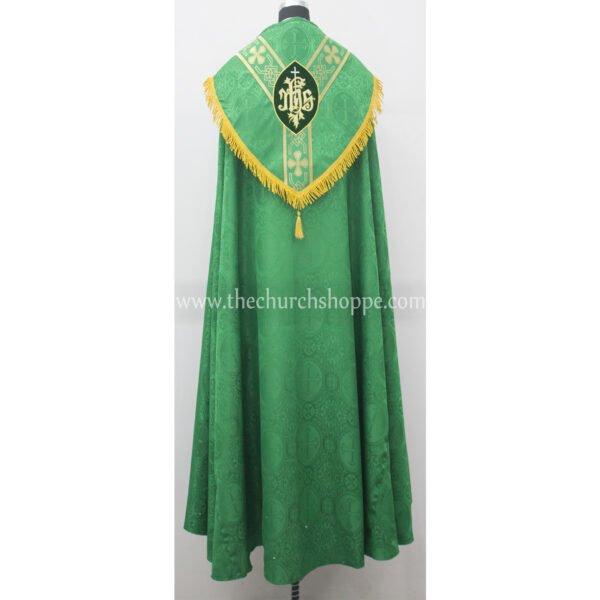 GREEN GOTHIC COPE AND STOLE SET WITH IHS EMBROIDERY