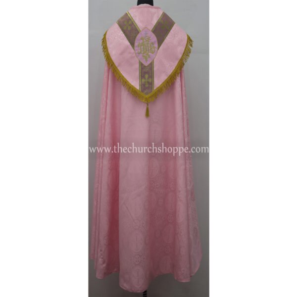 LIGHT ROSE GOTHIC COPE AND STOLE SET WITH IHS EMBROIDERY