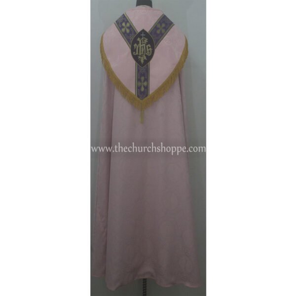 LIGHT ROSE GOTHIC COPE AND STOLE SET WITH IHS EMBROIDERY
