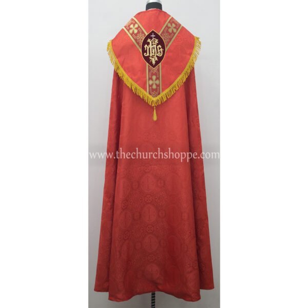 RED GOTHIC COPE AND STOLE SET WITH IHS EMBROIDERY