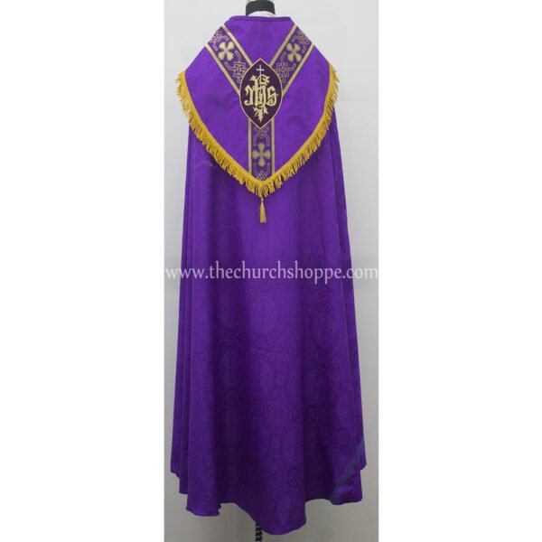 PURPLE GOTHIC COPE AND STOLE SET WITH IHS EMBROIDERY
