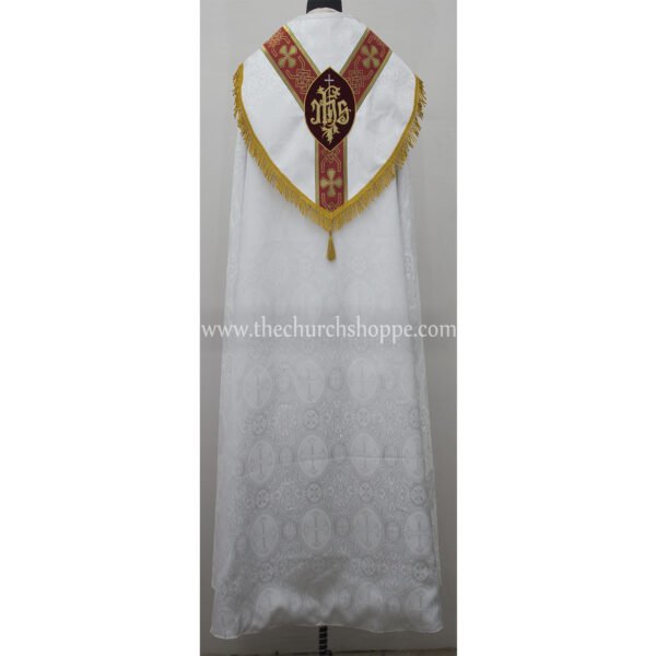 WHITE GOTHIC COPE AND STOLE SET WITH IHS EMBROIDERY
