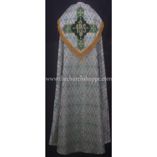 METALLIC GREEN GOTHIC COPE AND STOLE SET WITH IHS EMBROIDERY