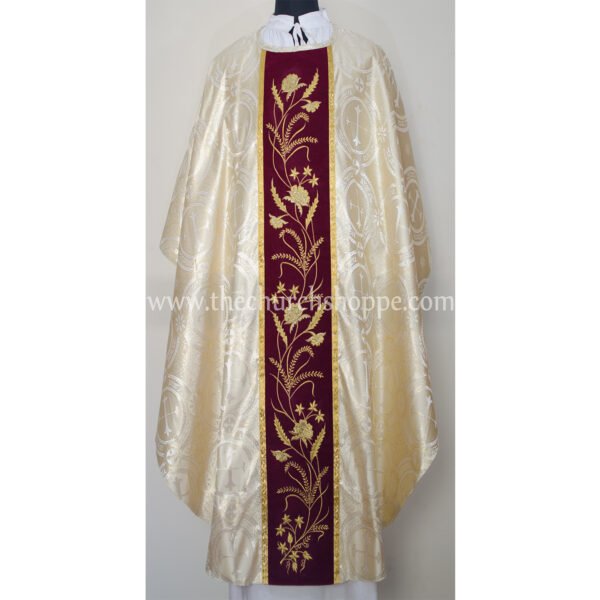 METALLIC GOLD GOTHIC VESTMENT WITH ROSE EMBROIDERY