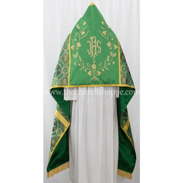 METALLIC GREEN HUMERAL VEIL WITH IHS EMBROIDERY