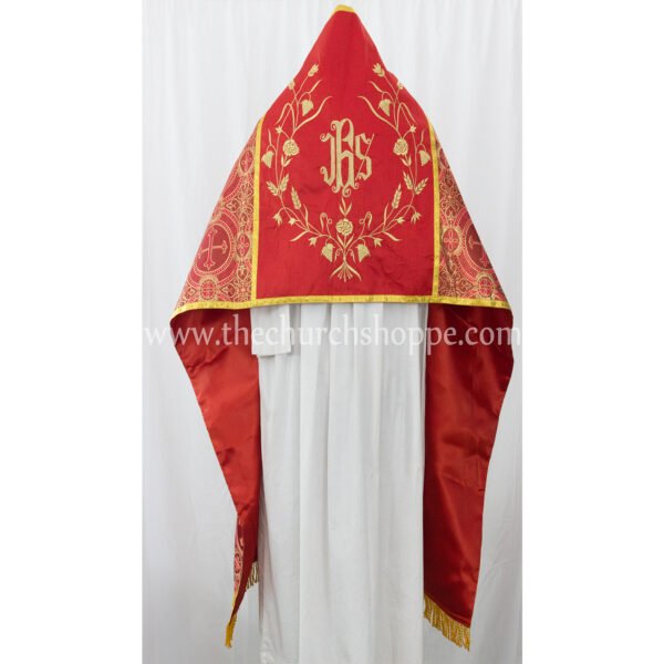METALLIC RED HUMERAL VEIL WITH IHS EMBROIDERY