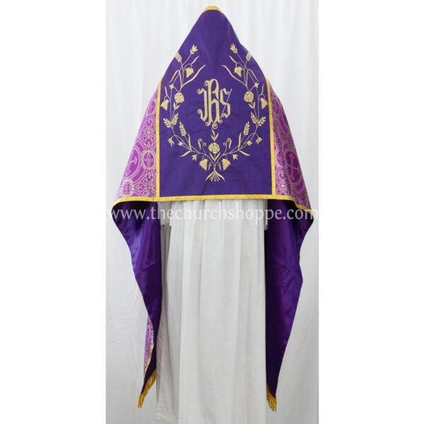 METALLIC PURPLE HUMERAL VEIL WITH IHS EMBROIDERY