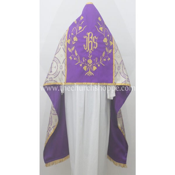 PURPLE METALLIC HUMERAL VEIL WITH IHS EMBROIDERY
