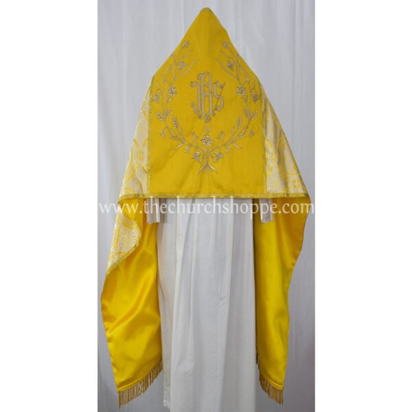 YELLOW METALLIC HUMERAL VEIL WITH IHS EMBROIDERY
