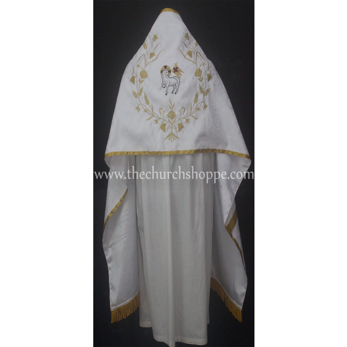 WHITE HUMERAL VEIL WITH AGNUS DEI EMBROIDERY - Image 1