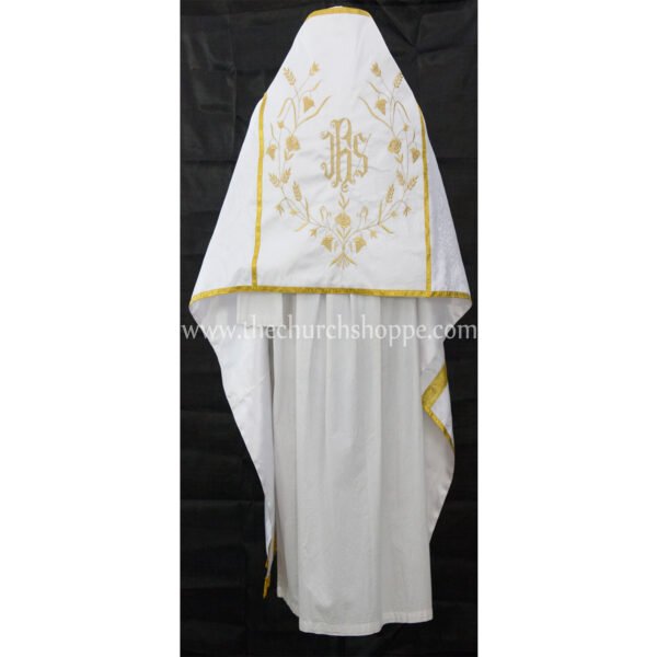 WHITE HUMERAL VEIL WITH IHS EMBROIDERY