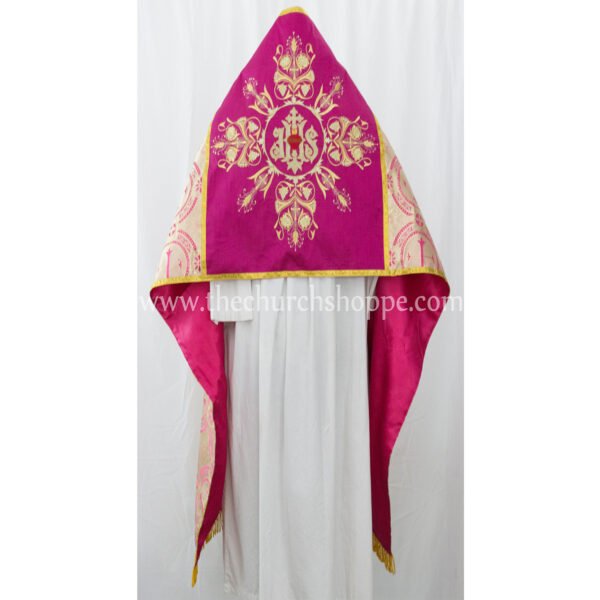 DARK ROSE METALLIC HUMERAL VEIL WITH IHS EMBROIDERY